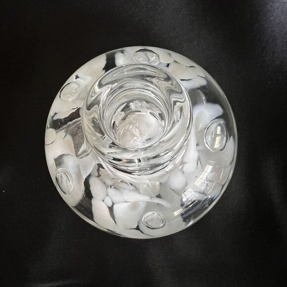 Vintage Joe St. Clair Art Glass White Clear Flower Paperweight Candle Holder - Picture 3 of 8